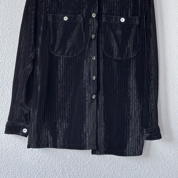 Kathy Ireland Corduroy Shirt Jacket Women's M Oversized Black Button Up Shacket - Picture 3 of 9